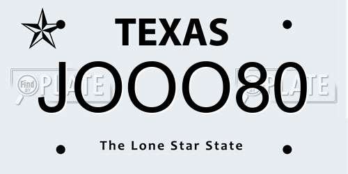JOOO80 Texas License Plate