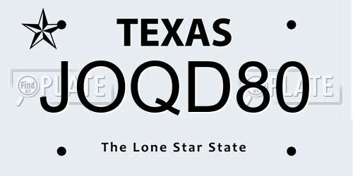 JOQD80 Texas License Plate