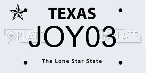 JOY03 Texas License Plate