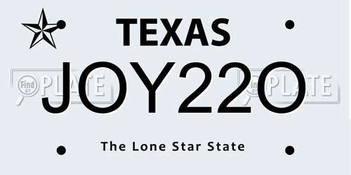 JOY22O Texas License Plate