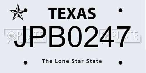 JPB0247 Texas License Plate