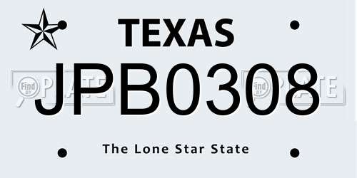 JPB0308 Texas License Plate