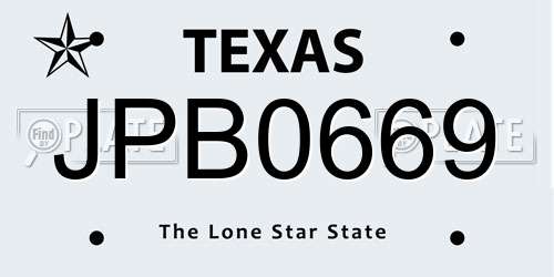JPB0669 Texas License Plate