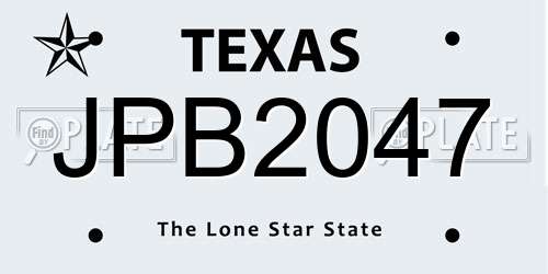 JPB2047 Texas License Plate