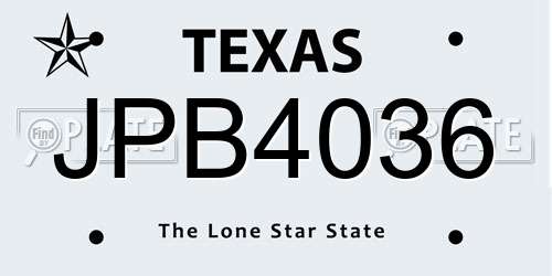 JPB4036 Texas License Plate