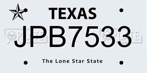 JPB7533 Texas License Plate