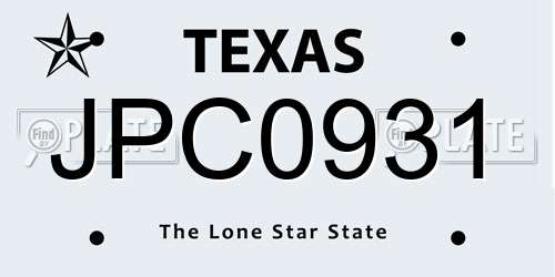 JPC0931 Texas License Plate