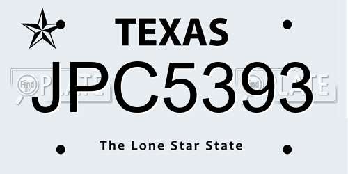 JPC5393 Texas License Plate