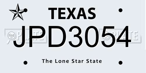 JPD3054 Texas License Plate