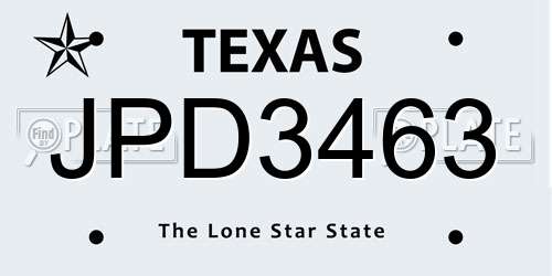 JPD3463 Texas License Plate