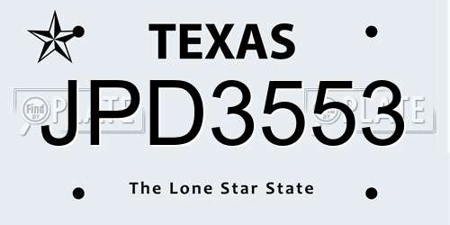 JPD3553 Texas License Plate