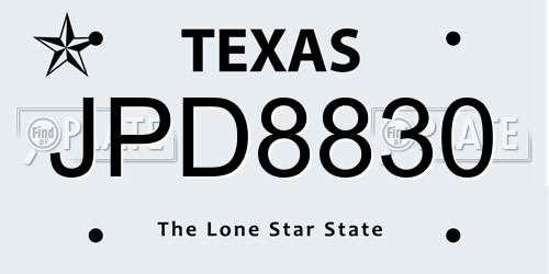 JPD8830 Texas License Plate