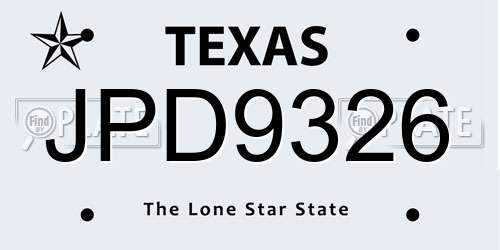 JPD9326 Texas License Plate