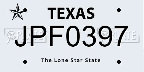 JPF0397 Texas License Plate