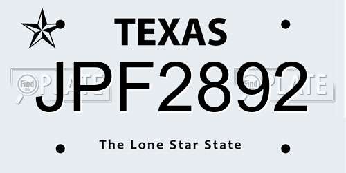 JPF2892 Texas License Plate