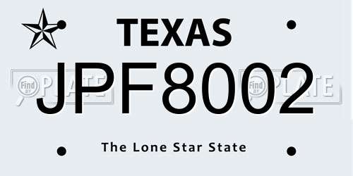 JPF8002 Texas License Plate