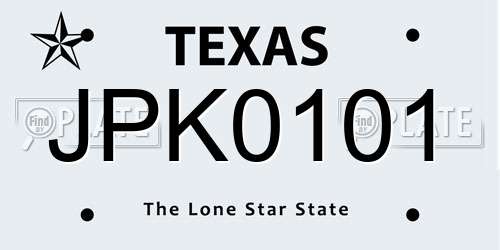 JPK0101 Texas License Plate