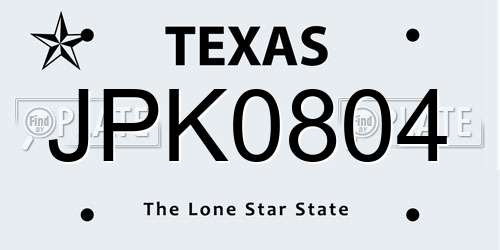JPK0804 Texas License Plate