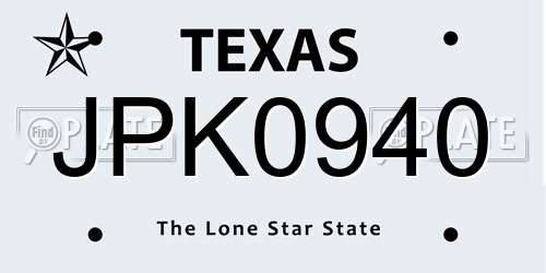 JPK0940 Texas License Plate