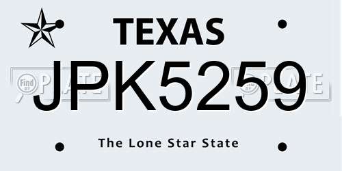 JPK5259 Texas License Plate