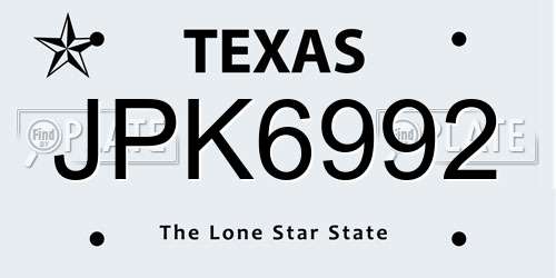 JPK6992 Texas License Plate