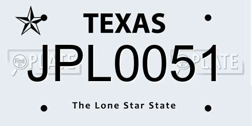 JPL0051 Texas License Plate