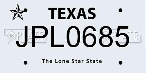 JPL0685 Texas License Plate