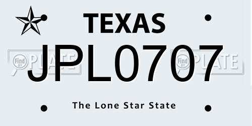 JPL0707 Texas License Plate