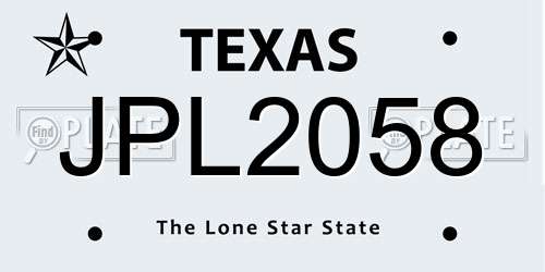 JPL2058 Texas License Plate