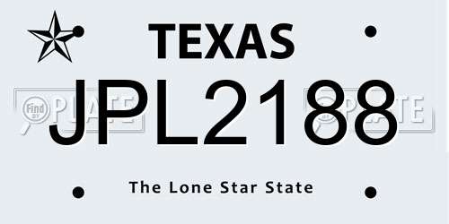 JPL2188 Texas License Plate