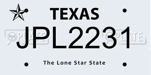 JPL2231 Texas License Plate