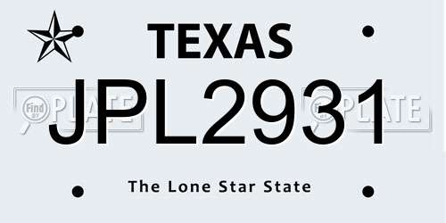 JPL2931 Texas License Plate