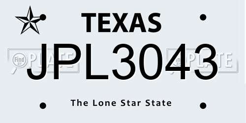 JPL3043 Texas License Plate