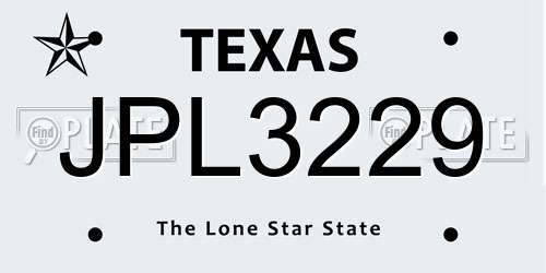 JPL3229 Texas License Plate