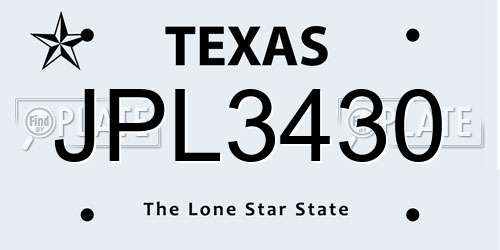 JPL3430 Texas License Plate