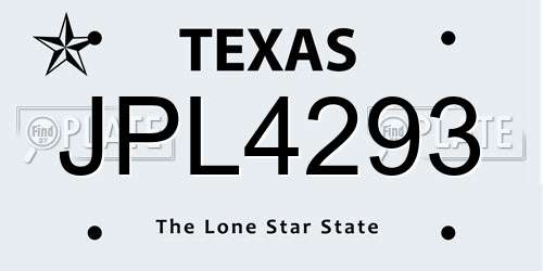 JPL4293 Texas License Plate