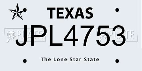 JPL4753 Texas License Plate