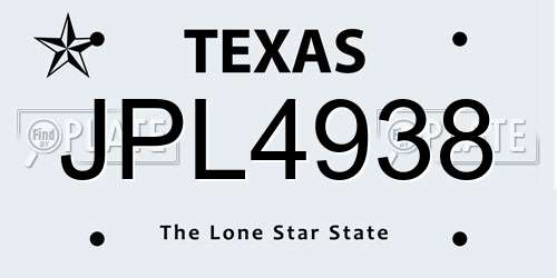 JPL4938 Texas License Plate