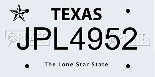 JPL4952 Texas License Plate