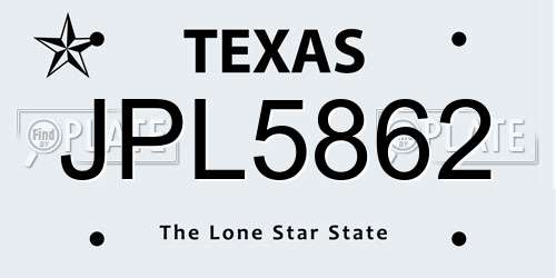 JPL5862 Texas License Plate