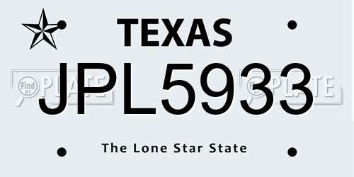 JPL5933 Texas License Plate