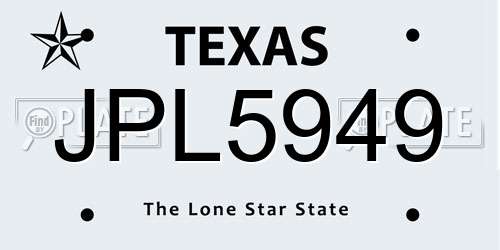 JPL5949 Texas License Plate