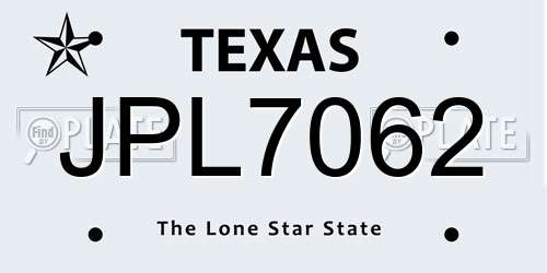 JPL7062 Texas License Plate