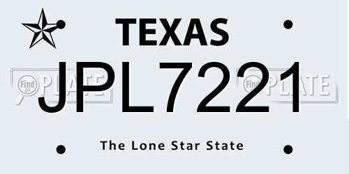 JPL7221 Texas License Plate