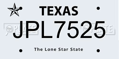 JPL7525 Texas License Plate