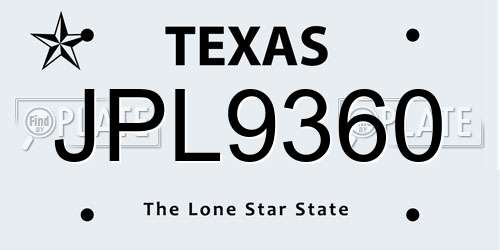 JPL9360 Texas License Plate