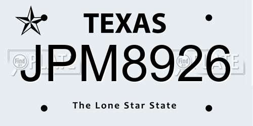 JPM8926 Texas License Plate