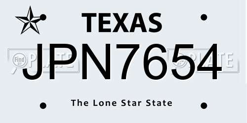 JPN7654 Texas License Plate