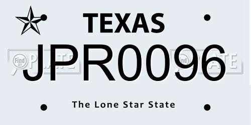 JPR0096 Texas License Plate