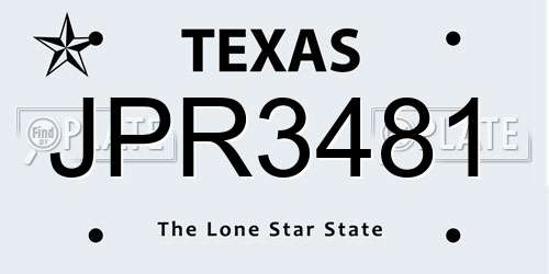 JPR3481 Texas License Plate